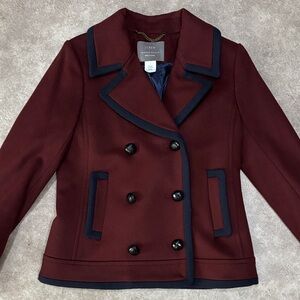 J. Crew Burgundy and Navy Pea Coat x Nello Gori Special Edition